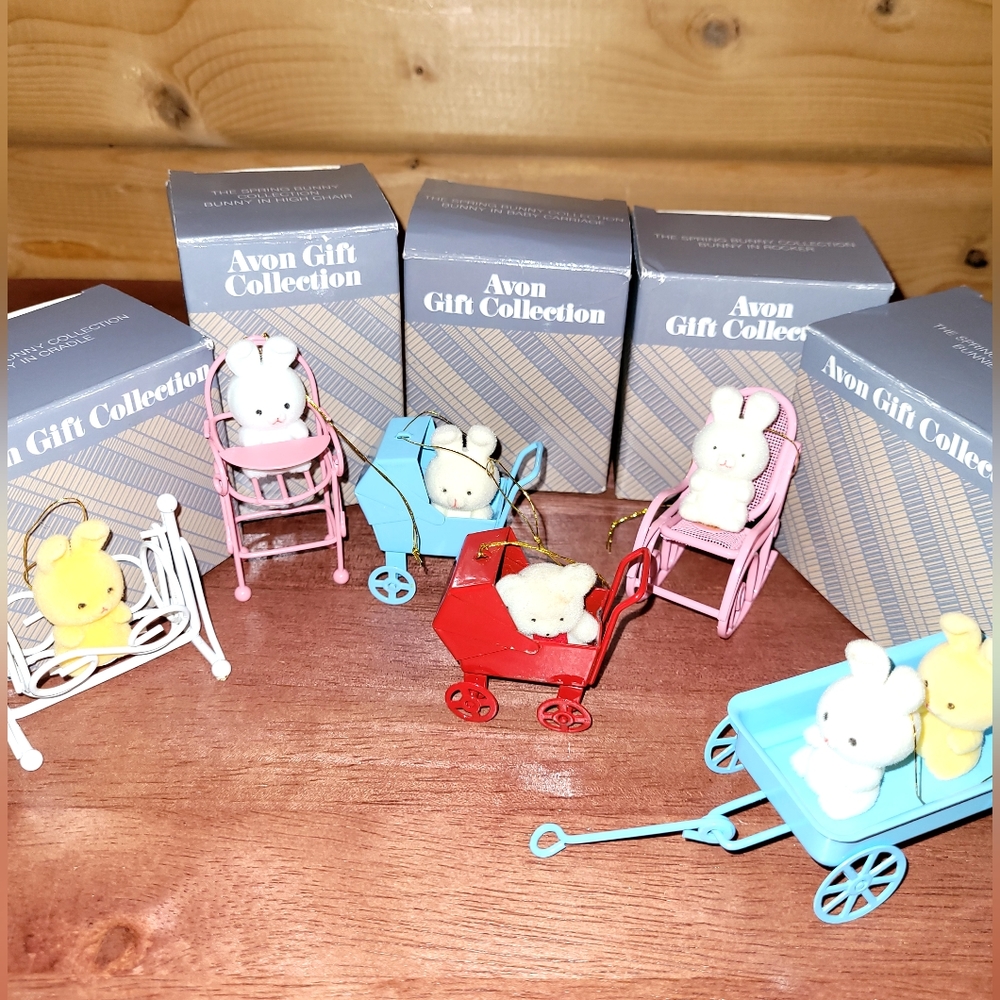 Vintage Avon Love-A-Bunny Rabbit Ornaments for Baby Shower, Christmas, Easter